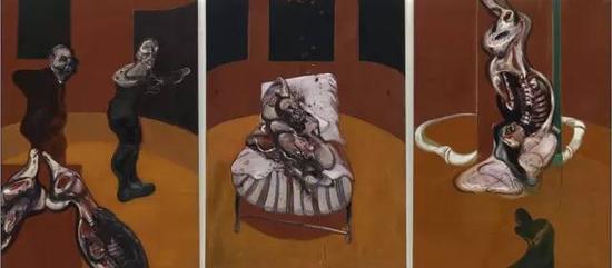 弗朗西斯·培根《以耶稣受难的三件习作》(Three Studies for a Crucifixion, 1944)。图片: Courtesy of Guggenheim Museum Bilbao