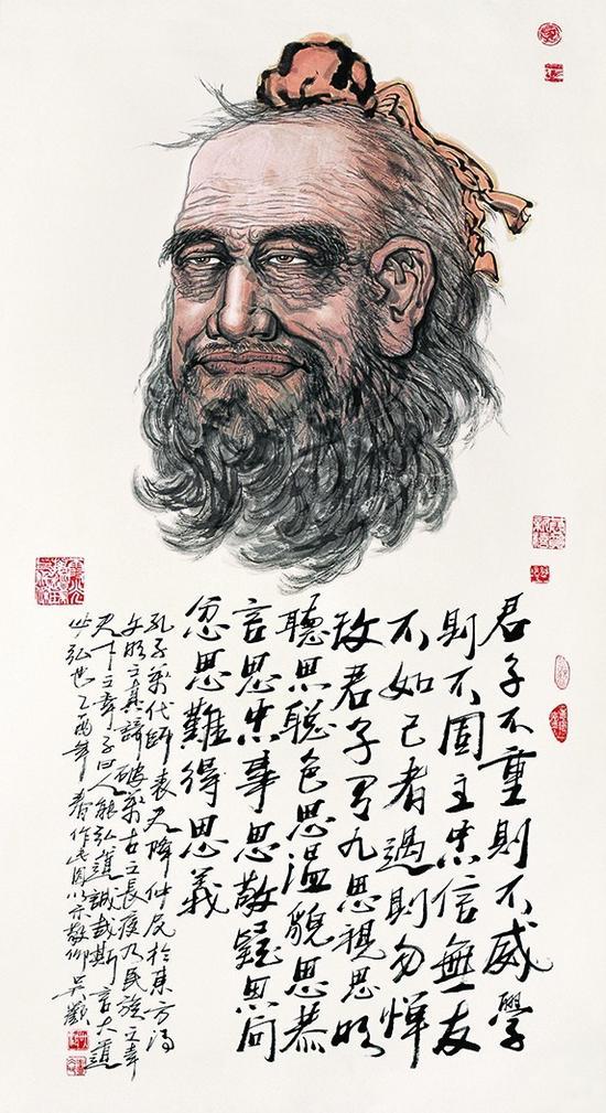 吴欢照马克思形象画孔子,乃为和谐 《孔子像》,设色纸本,2005 年作,136cm×65cm