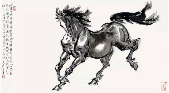 吴欢作《骏马》,水墨,136cmX67cm