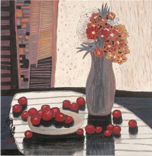 杨佴旻《花与果》 69×67cm 2010 纸本设色