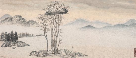 高惠君《山水图》纸本水墨丙烯 ,26×58cm,2013年