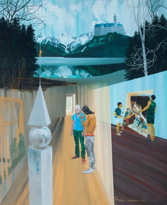 孙侃《向Neo Rauch学习》亚麻布丙烯油彩,220×180cm,2016年