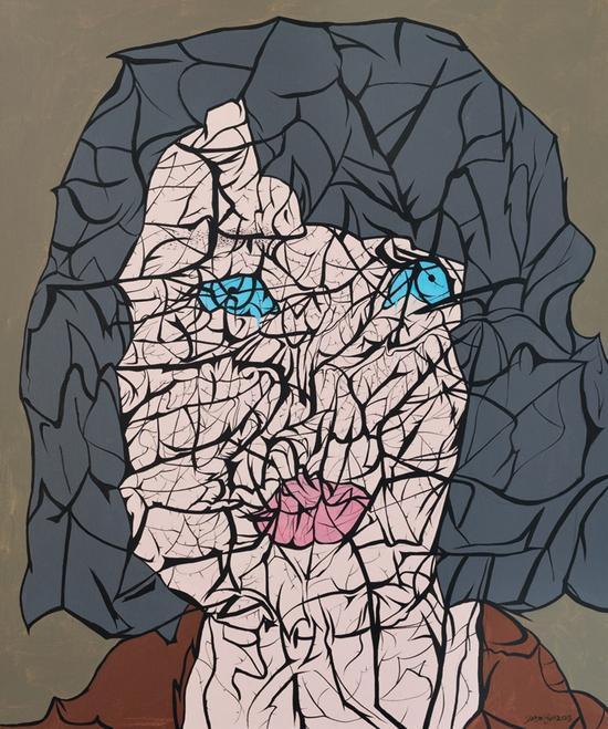 岳敏君《表皮 2》布面丙烯,200×240cm,2013年
