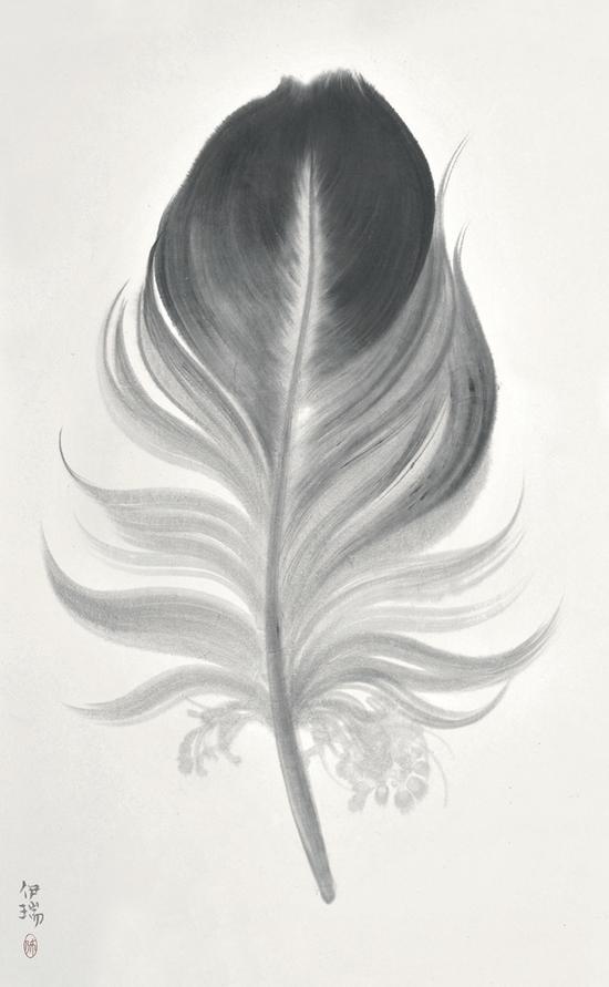 伊瑞《羽毛》宣纸水墨, 120×180cm,2015年