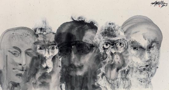孙初《我们谈谈吧》纸本水墨 ,180×96cm ,2016年