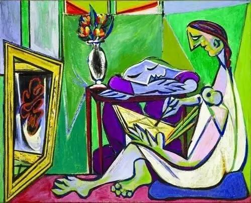 《缪斯》,1935,毕加索,铅笔、印刷字母及布面油画