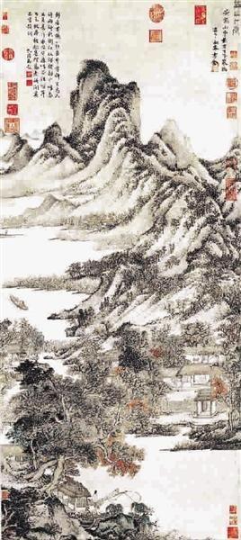 王蒙(元)《秋山草堂图》,123.3×54.8厘米