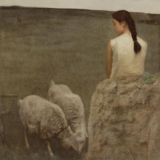 3) 陈天强《微风轻轻吹过》110×110 布面油画 1985年
