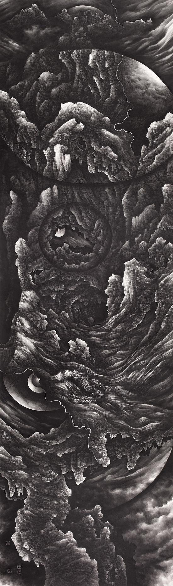 姬子《0元初》纸本水墨;661×190cm;2011