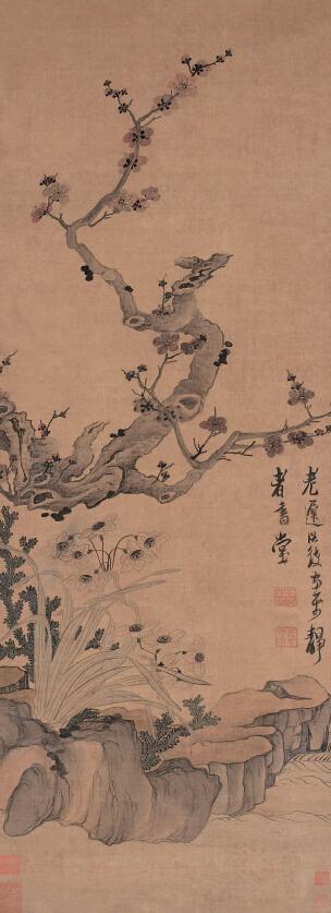 陈洪绶 《梅石水仙》(明代)