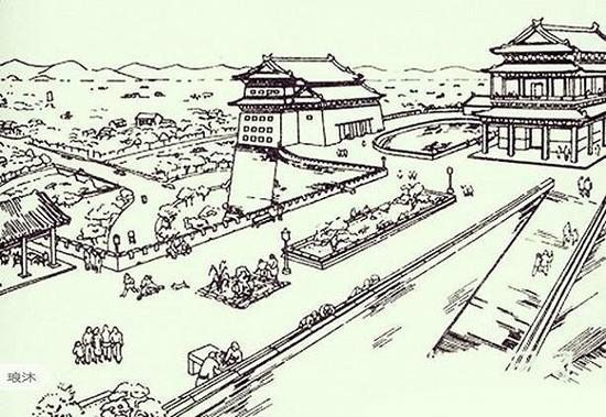1951年初,在北京城建会议上,梁思成提供的“城墙公园”方案草图