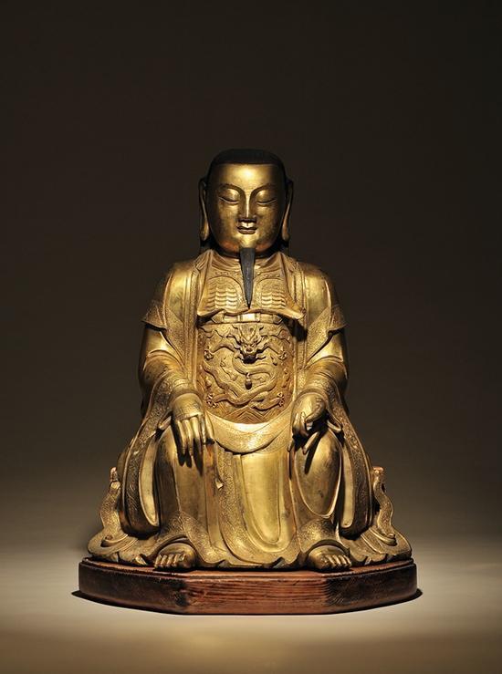 明中期 铜鎏金真武大帝 H:51cm