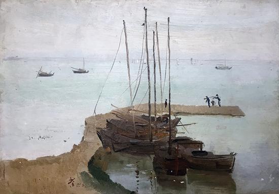 吴冠中 渔港 木板油画 49×69cm 1962年