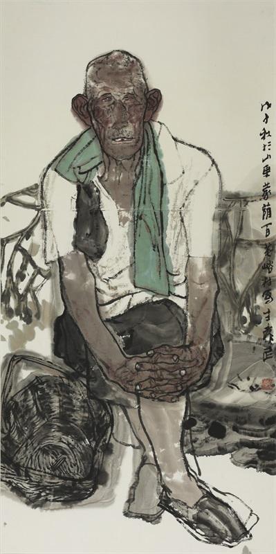 袁武 《百花峪老汉》,中国画,70x140cm
