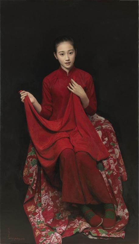 王沂东,二妮的红盖头, 140×80cm,布面油画,
