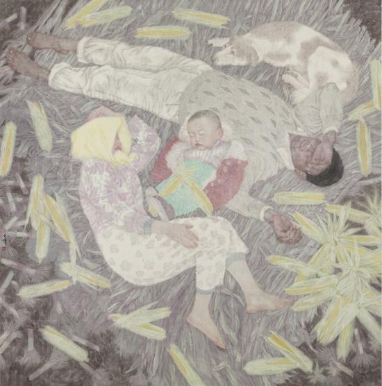 梁文博 《田野》,185x185cm,中国画