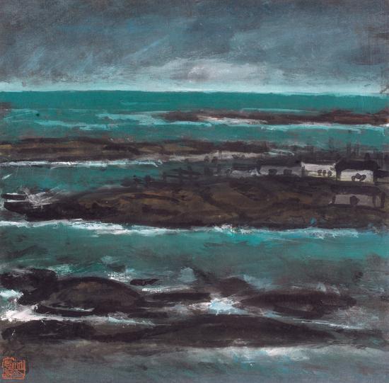 林风眠《激涛拍岸》 设色纸本 34.9×34.9cm