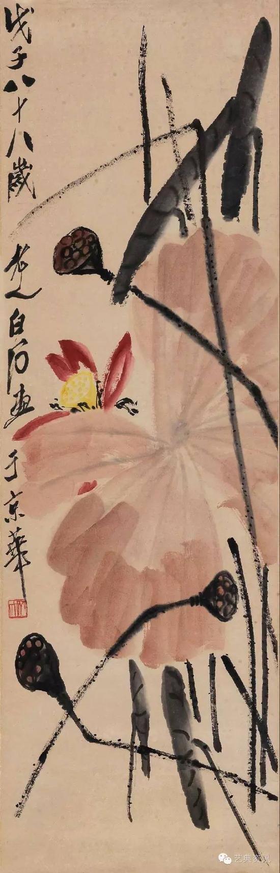 lot3024 齐白石(1864-1957) 荷塘清趣 107×34cm 设色纸本 立轴 艺典拍卖