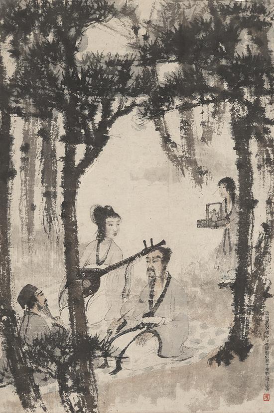 2016西泠秋拍傅抱石听阮图87.5×58.5cm
