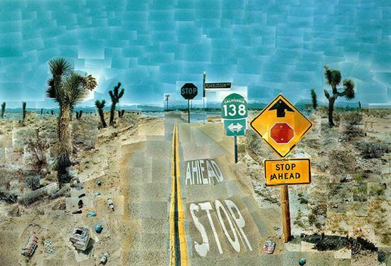 《梨花大道公路(Pearblossom Highway, 1986)》,拼贴画,图片:大卫·霍克尼个人网站