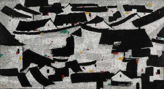 2016西泠秋拍吴冠中屋宇签名:荼二〇〇七钤印:大漆园(朱) 97x179cm