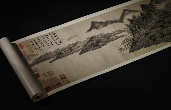 吴镇 山窗听雨图