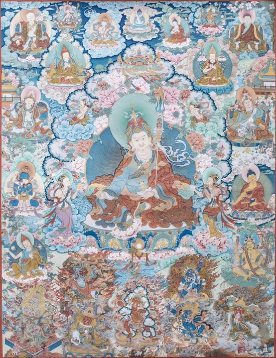 唐卡《莲师八变》,四郎泽仁作品,耗时两年制作而成。