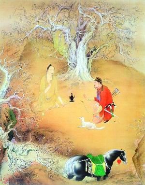 桥本关雪 《访隐图》,绢本设色,昭和5年(1930),足立美术馆藏