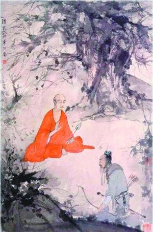 傅抱石《仿桥本关雪 石勒问道图》,92.2cm×61.1cm 纸本设色,约1945年作,南京博物馆藏