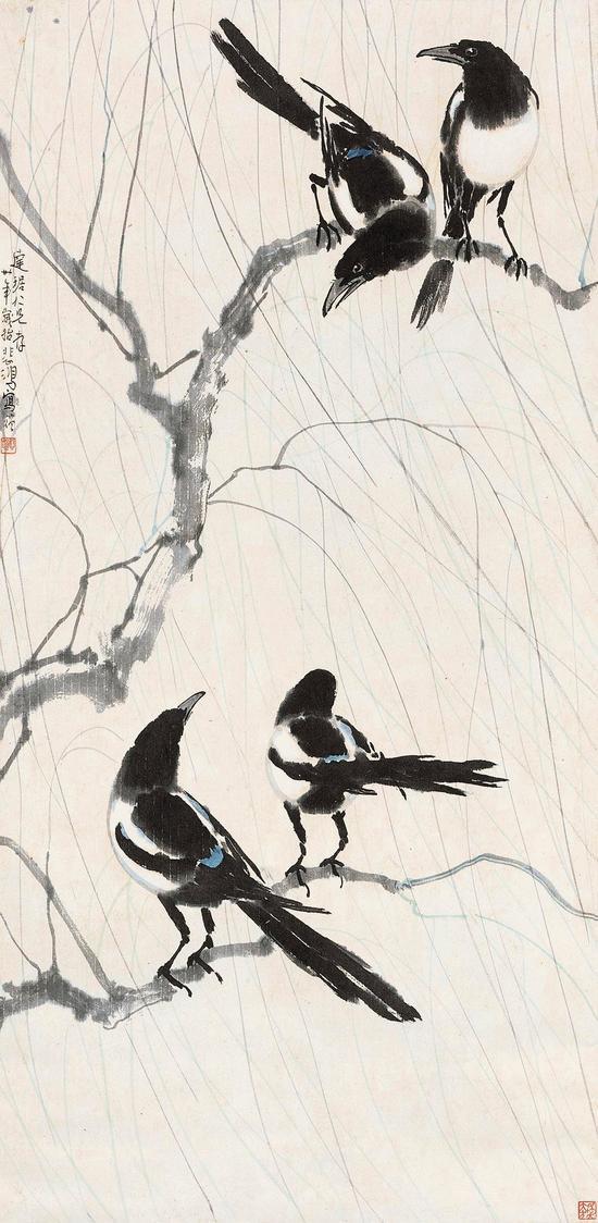 Lot 604 四喜图 徐悲鸿 水墨纸本 111×55cm 估价:8,000,000 - 12,000,000 RMB