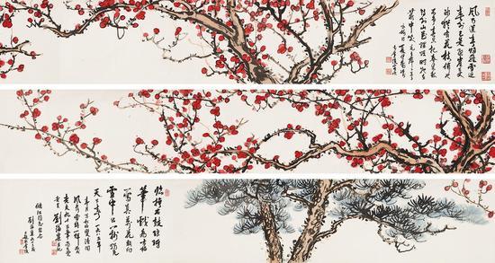 Lot 581 松梅长卷 刘海粟 设色纸本 48×840cm 估价:800,000 - 1,200,000 RMB