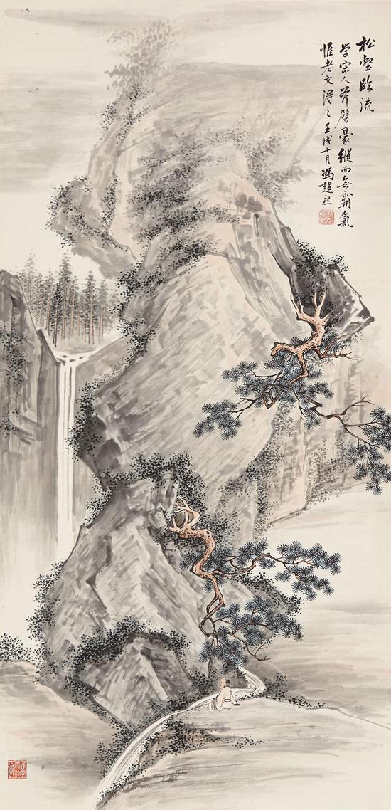 Lot 595 松壑临流 冯超然 设色纸本 107×51cm 估价:250,000 - 300,000 RMB