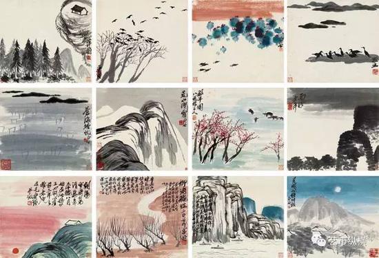 《山水册》 设色纸本 册页(十二开) 31.5 × 35 cm