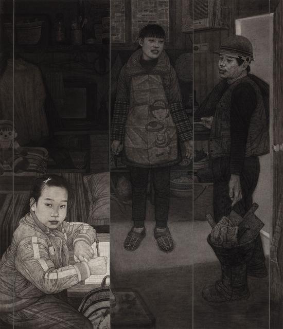 《工棚·家》 李传真 2014年,200CMX240CM 纸本工笔 全国十二届美展作品进京提名奖