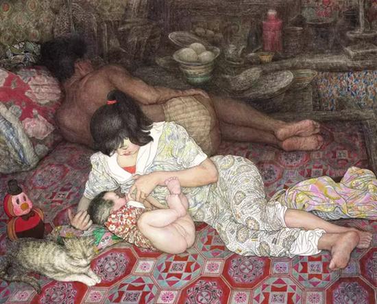 炕头(入选全国第八届美展) 104×129cm 1994年作