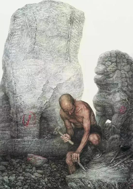 中国民工—石工(入选全国第九届美展) 219×153cm 1999年作