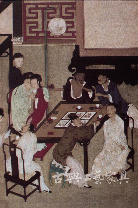 图3《金瓶梅》第十一回《潘金莲激打孙雪娥 西门庆梳笼李桂姐》插图局部。康熙年间 佚名作 绢本设色,纵33.8厘米,横31