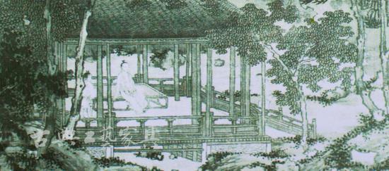 图2 元代 盛懋(1330-1369年)《山居纳凉图》局部,手卷轴绢本设色,纵120