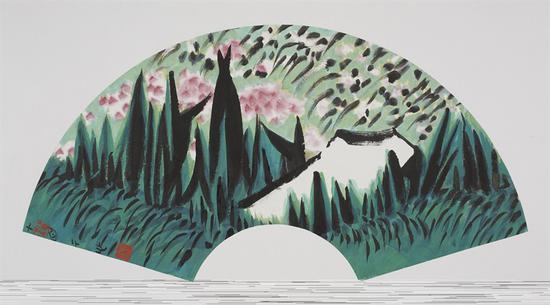 刘巨德 花草坡 36X70cm 水墨纸本设色 2016年