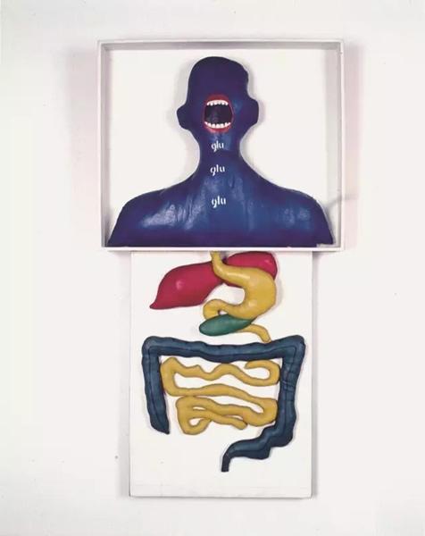 《咕噜,咕噜,咕噜(Glu, Glu, Glu)》,安娜·玛丽亚·马约利诺,木板上丙烯,1966年。