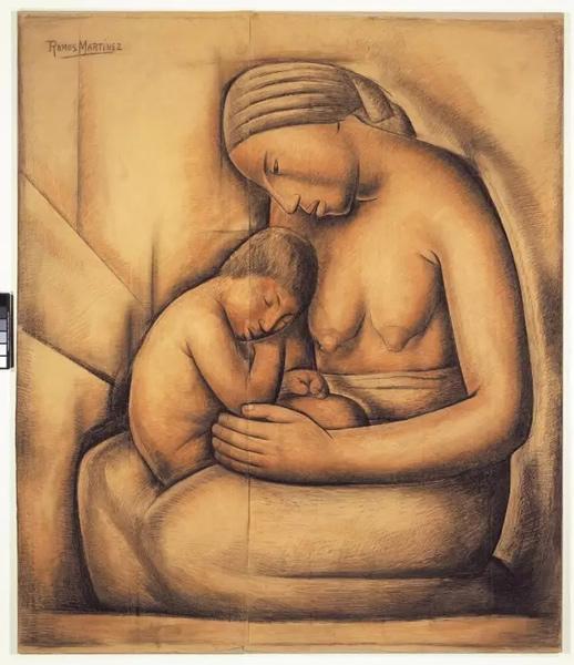 《印第安母亲(La Madre India / Indian Mother)》,阿尔弗雷多·拉莫斯·马丁内斯,色粉笔,1936年。