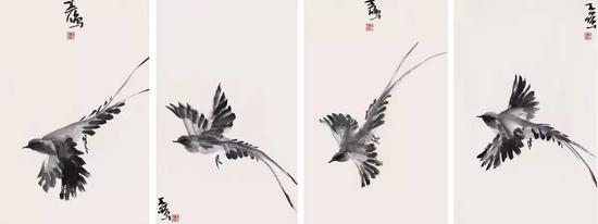 《飞鸟集》,纸本水墨,69cm×46cm,2013年