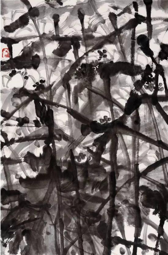 《荷魂》,纸本水墨,45cm×69cm,2014年