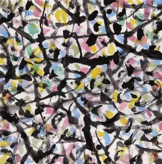 《春之舞之一》,纸本水墨,69×69cm,2016年