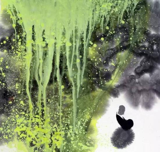 《园葵水醉》(纸本水墨,68×68cm,2013 年)