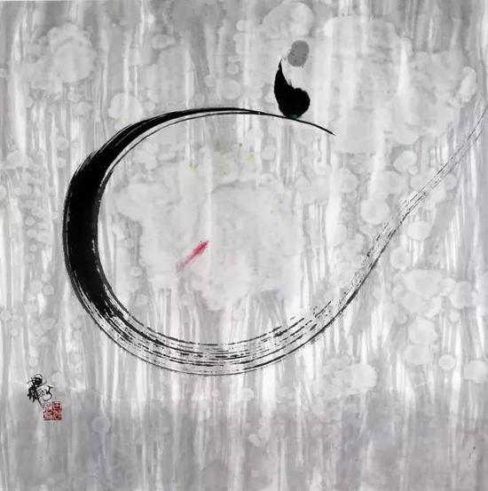 《可渔之水》(纸本水墨,68×68cm, 2015 年)