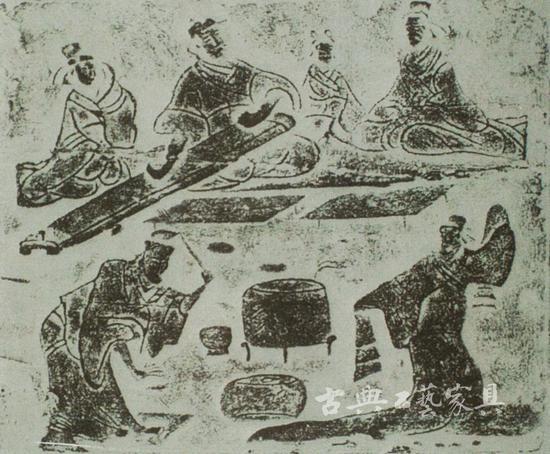 图8 东汉时期宴乐画像砖,四川成都市昭觉寺汉墓出土,高40厘米,宽48.5厘米。(四川成都博物馆藏)