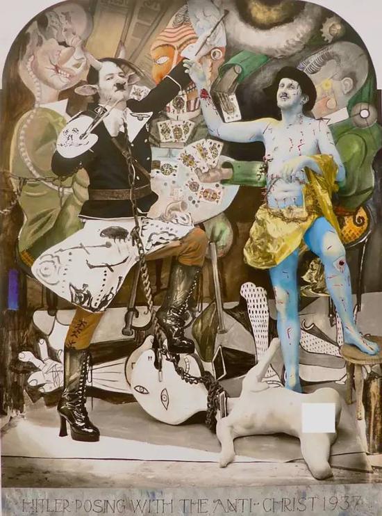 希特勒与反基督教者( Hitler Posing with the Anti-Christ 1937, New Mexico (Encaustic with Oil Paint))