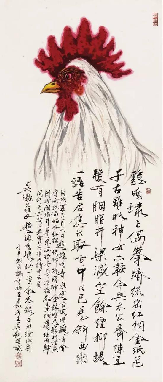 吴欢作《大吉图》,镜心,设色纸本,137×60cm,北京保利2016秋拍,成交价27.60万元。