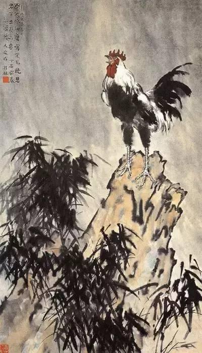 徐悲鸿《雨中鸡鸣》